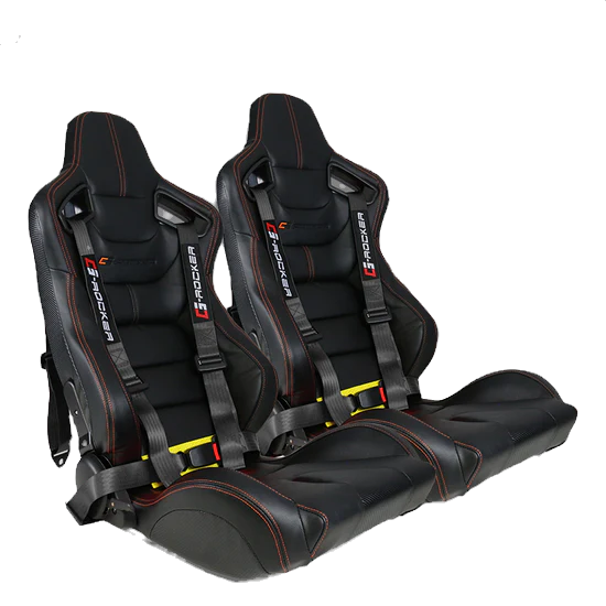 Universal Black Racing Seats – 2PC Set | Dual Sliders + Racing Belts | PU + Carb image 0