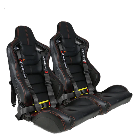 Universal Black Racing Seats – 2PC Set | Dual Sliders + Racing Belts | PU + Carb image 0