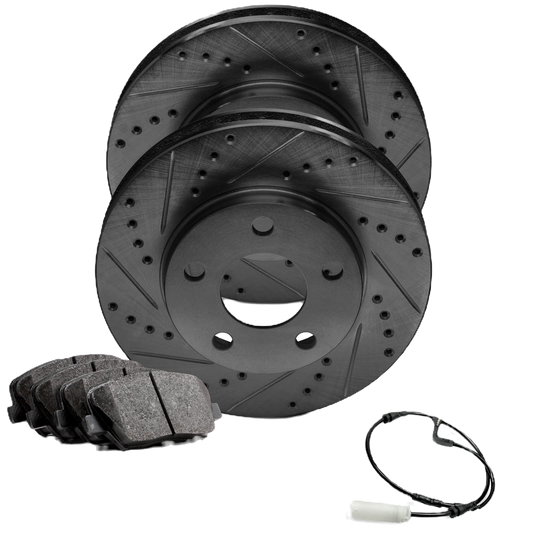 R1 Concepts eLINE WHSH1-68016 Rear Brake Kit – Drilled & Slotted Black Zinc Roto image 0